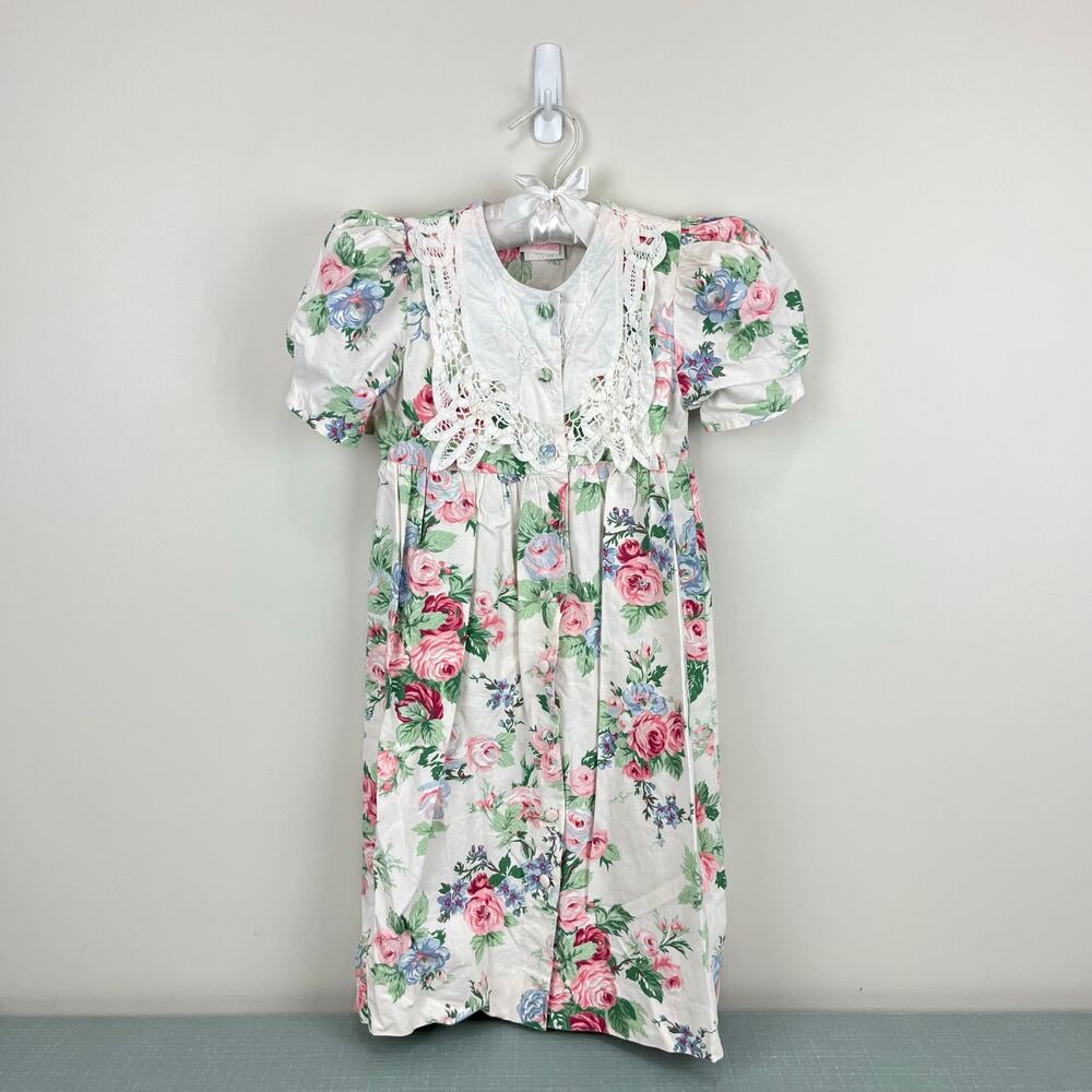 Vintage Allison Rose Hand Embroidered Floral Dress 5T USA